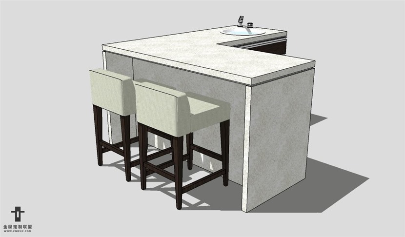 SketchUp桌子模型草图大师吧台桌3D模型Bar Counter-002