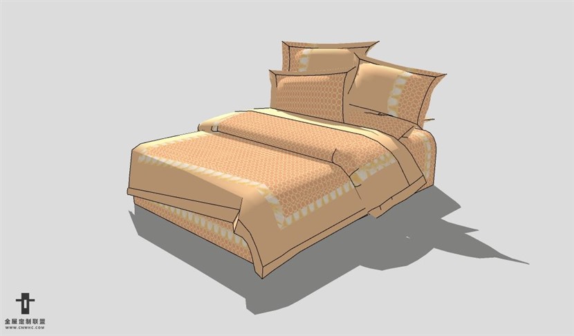 SketchUp床模型草图大师双人床3D模型Bed-014