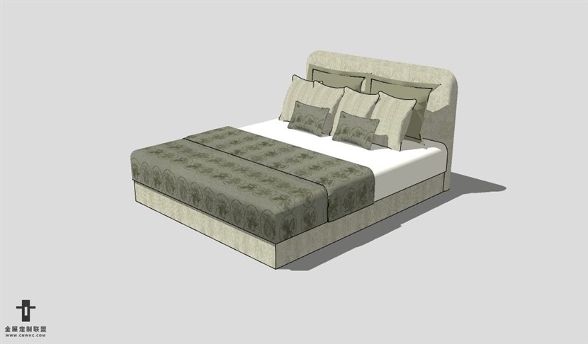 SketchUp床模型草图大师双人床3D模型Bed-052