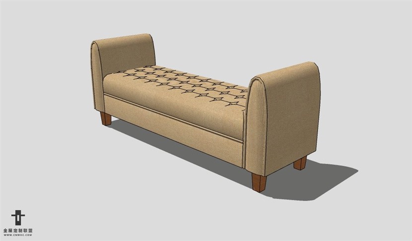 SketchUp椅子模型草图大师床尾椅子模型Footboard chair-012