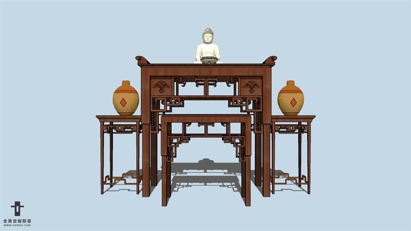 SketchUp草图大师中式风格佛龛搬桌子边几模型下载-017SKP模型