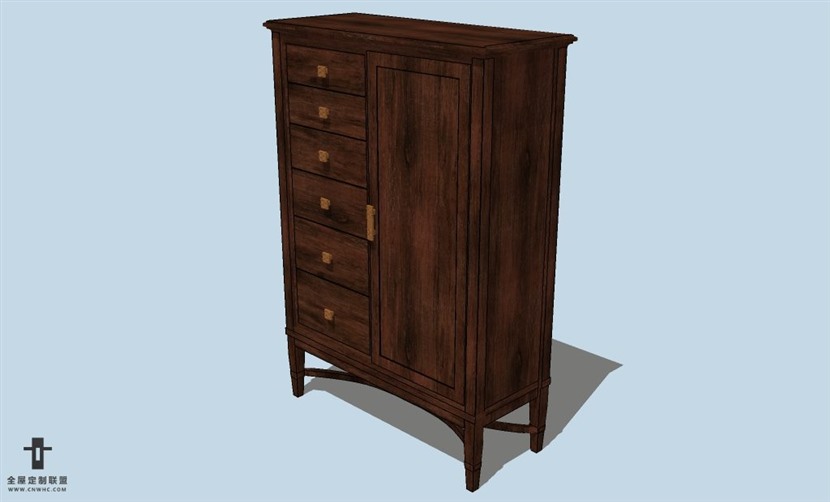 SketchUp草图大师精品美式家具五斗柜模型下载-021SKP模型