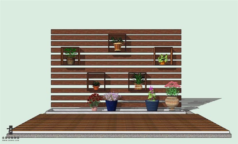 SketchUp草图大师贵绿植墙花架垂直绿化墙SU模型下载-001SKP模型