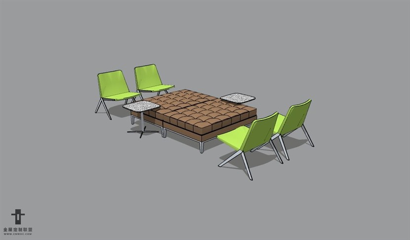 办公家具公共会客区沙发茶几组合SketchUp模型库草图大师模型下载StudioTK-031