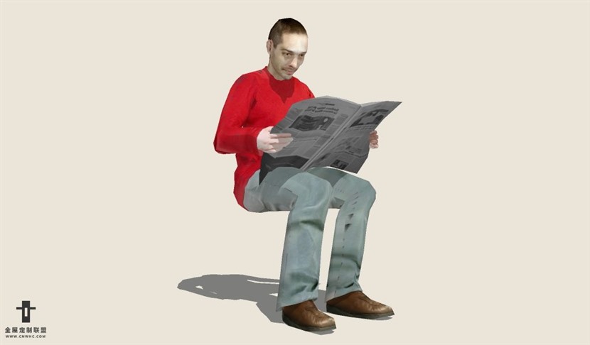 SketchUp草图大师人物坐着看报纸的男人SU模型下载People-037SKP模型
