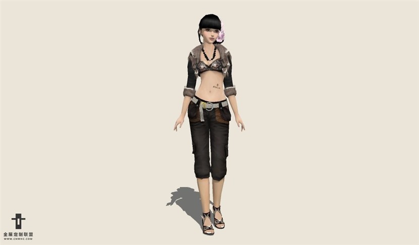SketchUp草图大师人物穿露脐装的时尚女人SU模型下载People-053SKP模型
