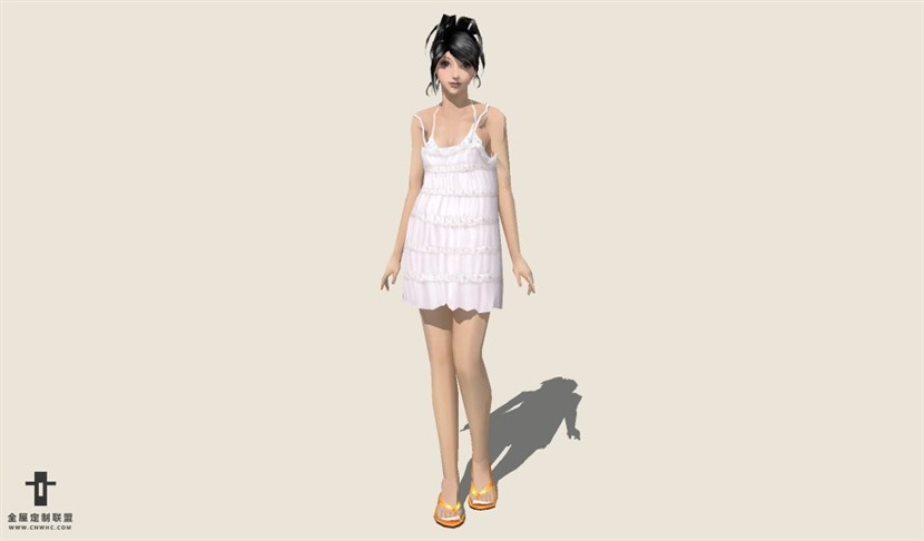 SketchUp草图大师人物穿吊带裙的女人SU模型下载People-056SKP模型