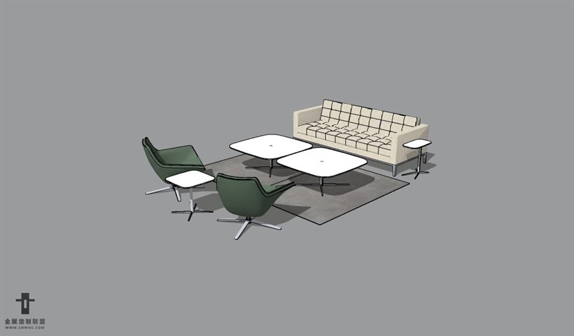 办公家具公共休息区沙发茶几组合SketchUp模型库草图大师模型下载StudioTK-070