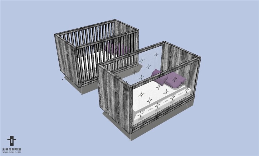 SketchUp草图大师现代简约风格婴儿床SU模型下载-096SKP模型