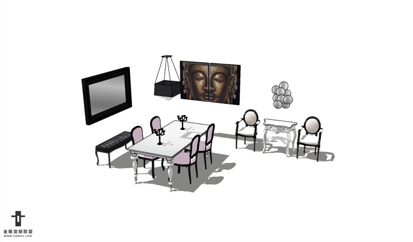 混搭风格家具组合SketchUp模型库草图大师模型下载013