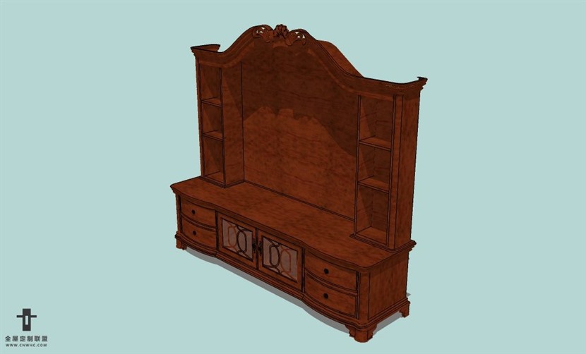 SketchUp草图大师精品美式家具电视柜skp模型下载-032SKP模型