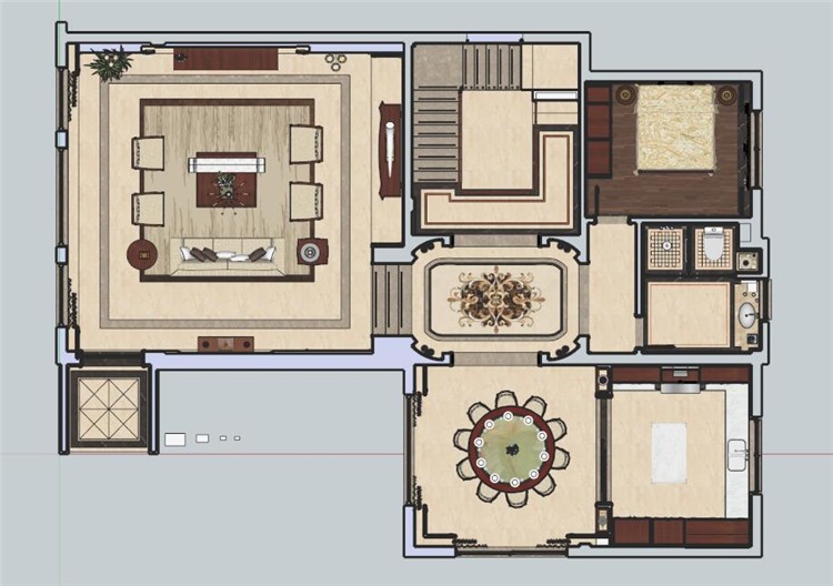 SketchUp草图大师新中式客厅餐厅卧室整体模型下载0008