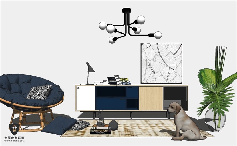 SketchUp草图大师现代北欧风格客厅软装家具模型下载0031