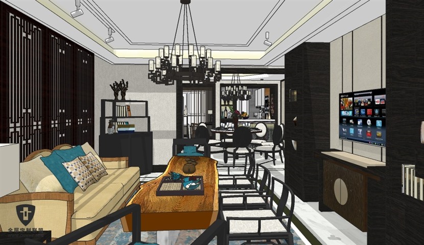 SketchUp草图大师新中式风格厨房餐厅整体模型下载0010