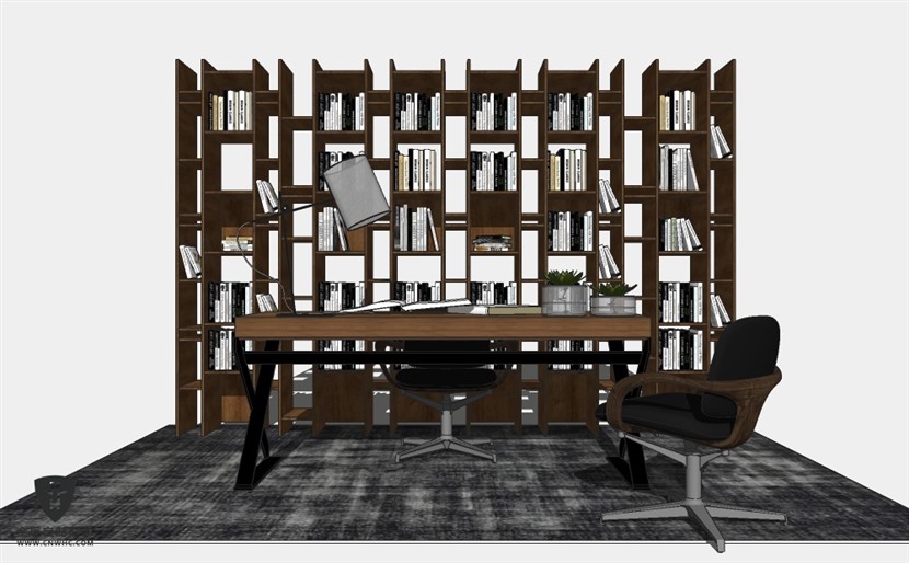 SketchUp草图大师现代书房软装家具模型下载0034