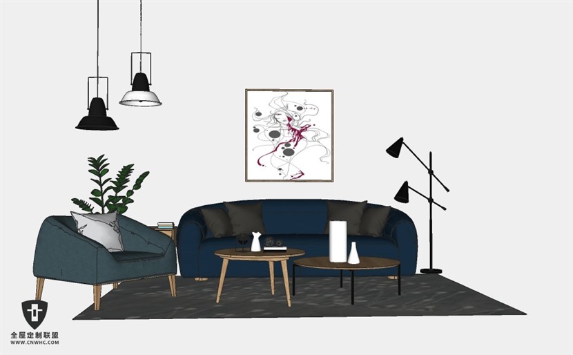 SketchUp草图大师现代北欧风格客厅软装家具模型下载0041