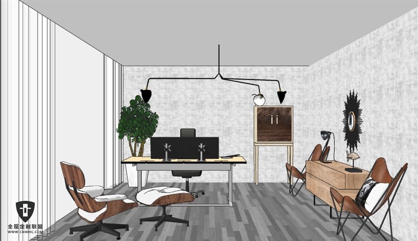 SketchUp草图大师现代简约风格室内整体书房SU模型下载0020