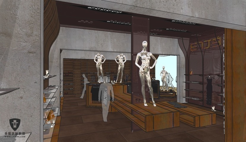 SketchUp草图大师LOFT时尚服装店室内外场景SU模型下载0012
