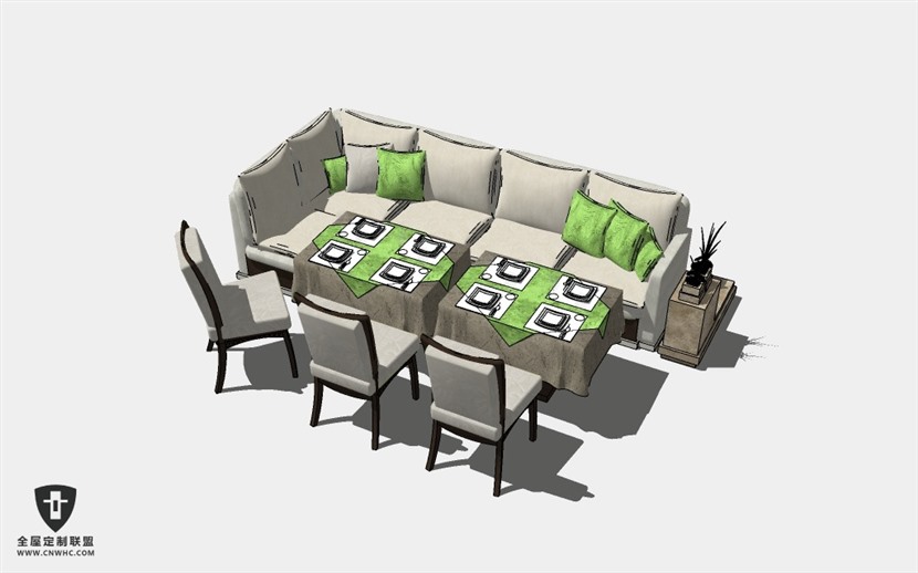 客厅家具多人沙发家具组合SketchUp模型库草图大师模型下载Sofa-085