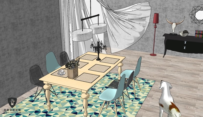 SketchUp草图大师北欧风格室内整体餐厅SU模型下载0037