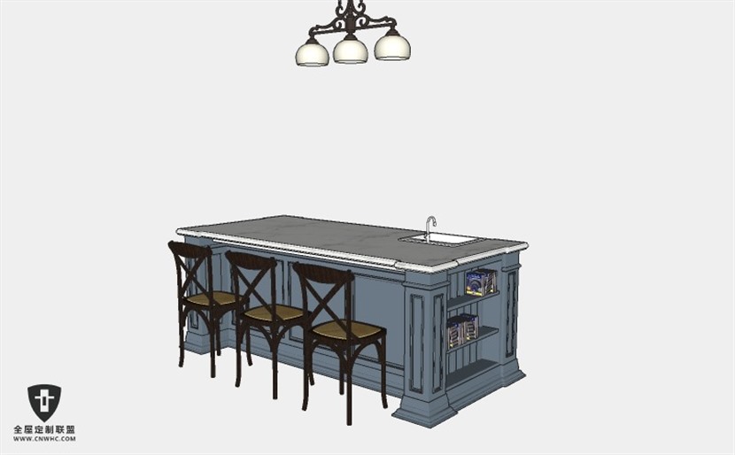 酒吧餐厅家具吧台吧凳吧椅组合SketchUp模型库草图大师模型下载023