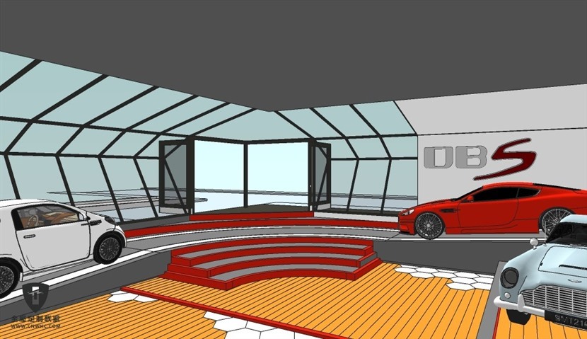 SketchUp草图大师阿斯顿马丁小型展厅室内场景SU模型下载0014