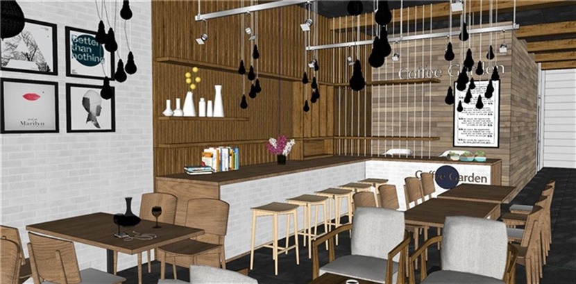 SketchUp草图大师咖啡厅餐厅民宿原生态室内场景SU模型下载0043