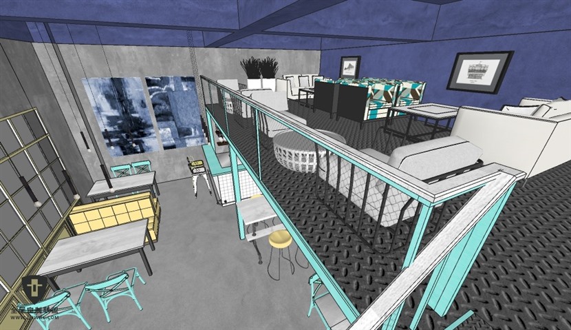 SketchUp草图大师工装商业空间LOFT小酒吧SU模型下载0060