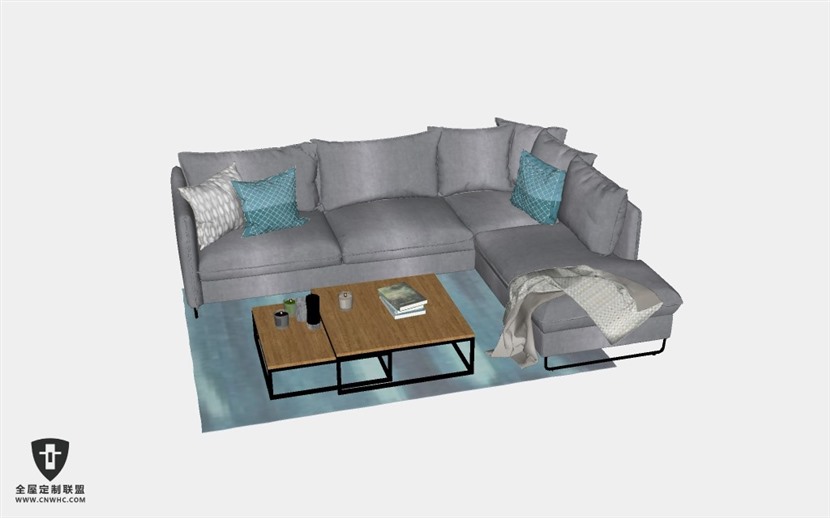 客厅家具多人沙发家具组合SketchUp模型库草图大师模型下载Sofa-099