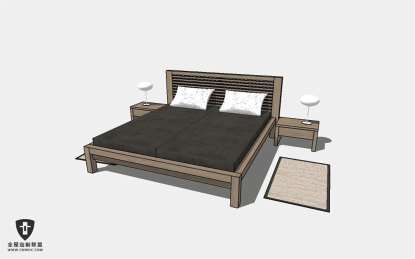 卧室家具双人床SketchUp模型库草图大师模型下载Bed-078