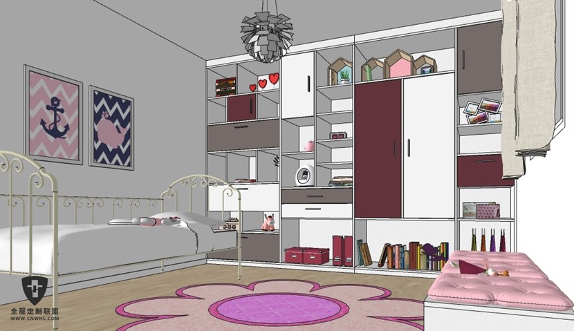SketchUp草图大师北欧粉色系室内整体儿童房SU模型下载0049