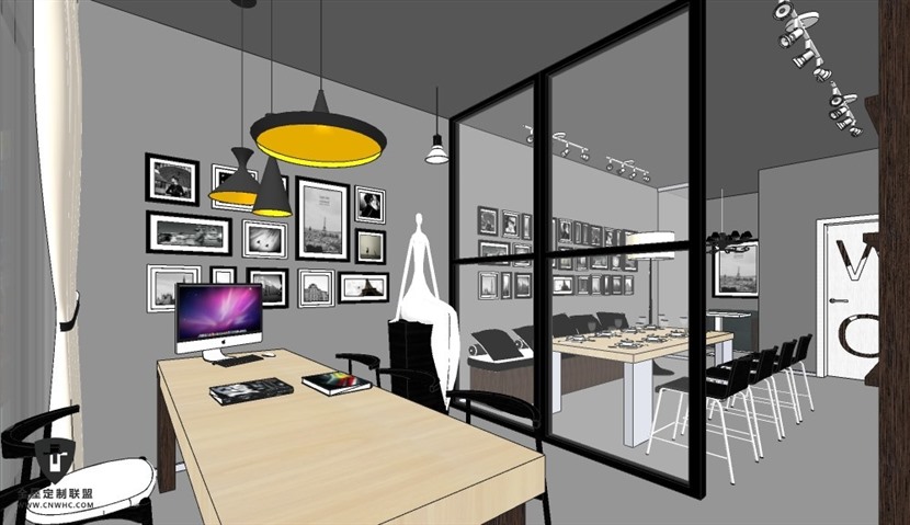 SketchUp草图大师办公咖啡厅室内场景SU模型下载0042