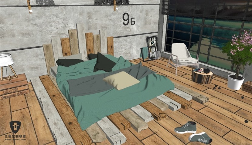 SketchUp草图大师民宿酒店客房室内场景SU模型下载0057