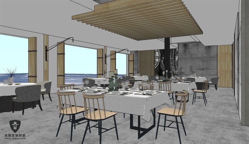 SketchUp草图大师民宿餐厅室内场景SU模型下载0051