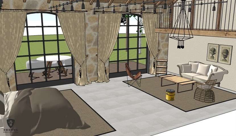 SketchUp草图大师美式乡村风格卧室室内整体SU模型下载0067