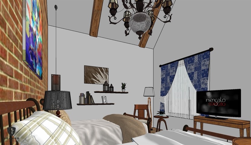 SketchUp草图大师美式乡村卧室整体SU模型下载0069