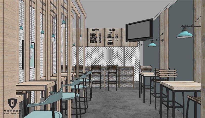 SketchUp草图大师咖啡店整体设计方案场景SU模型下载0035