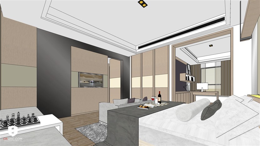 草图大师港式后现代室内模型客厅餐厅模型卧室SU模型下载0164