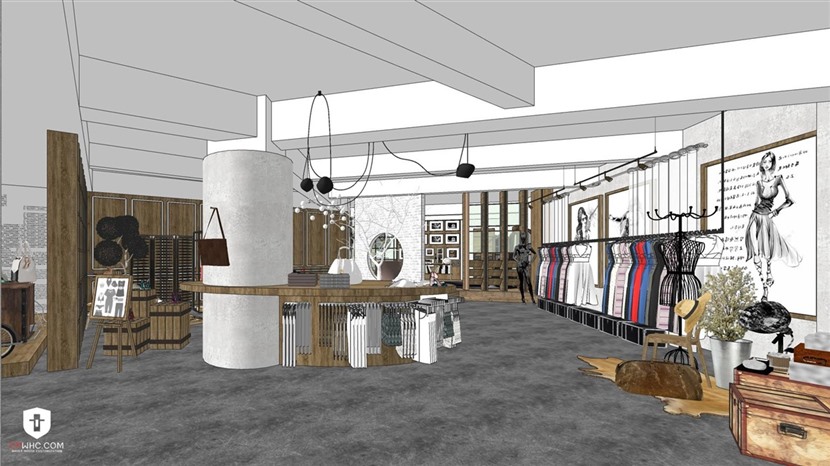 草图大师商业设计空间模型LOFT服装店SU模型下载0092