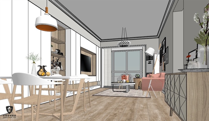 SketchUp草图大师北欧风格室内整体设计方案SU模型下载0071