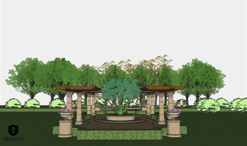 草图大师园林景观模型SketchUp巴洛克小公园SU模型下载0155