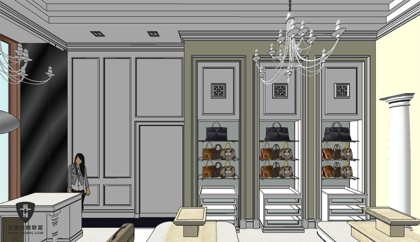 SketchUp草图大师欧式箱包商店室内场景SU模型下载0061