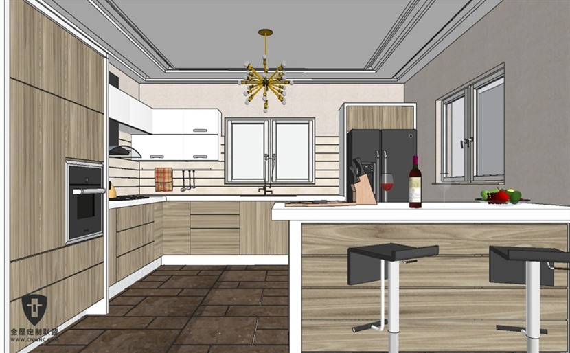SketchUp草图大师现代风格整体厨房餐厅室内SU模型下载0099