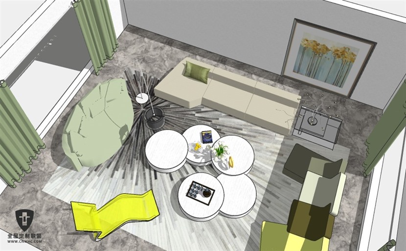 SketchUp草图大师现代风格整体客厅室内SU模型下载0100