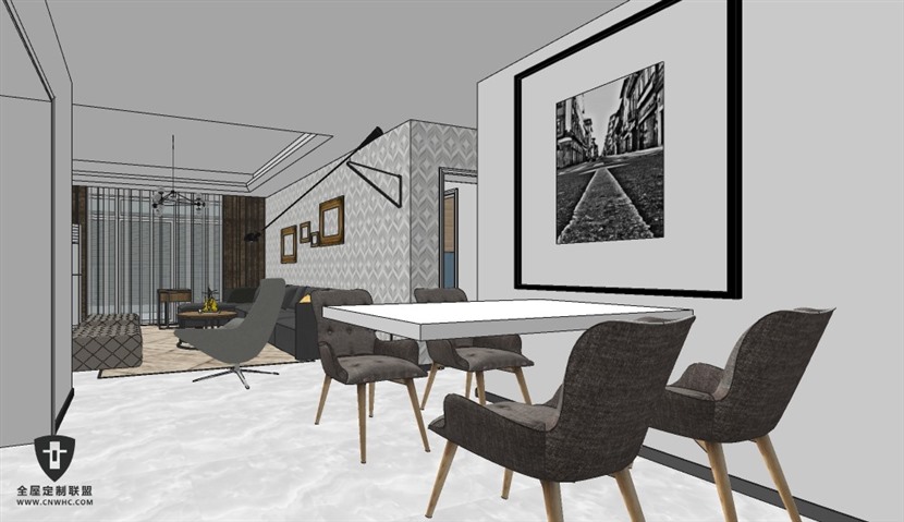 SketchUp草图大师北欧风格两室一厅室内整体SU模型下载0113