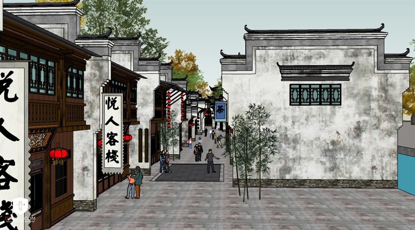 草图大师徽派建筑模型SketchUp古镇老街SU模型0208