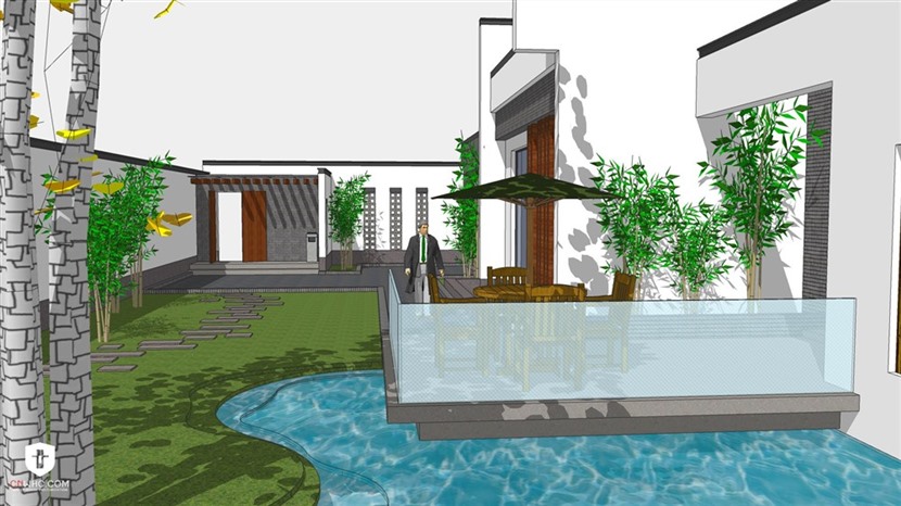 草图大师徽派建筑模型SketchUp新中式私人别墅SU模型0214