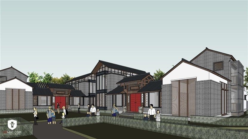 草图大师徽派建筑模型SketchUp新中式合院别墅建筑SU模型0221