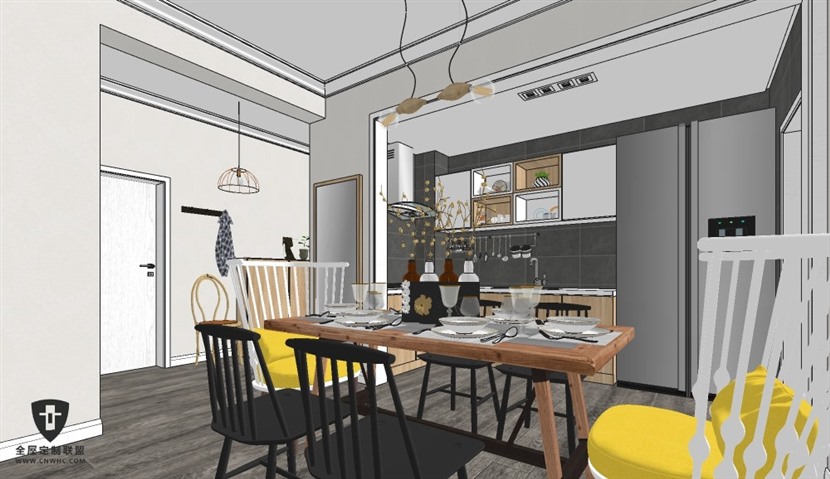 SketchUp草图大师北欧风格单身公寓室内设计方案SU模型下载0123