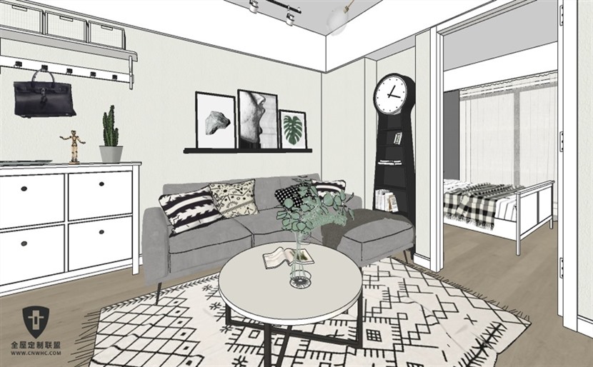 SketchUp草图大师北欧风格两室一厅室内整体SU模型下载0112